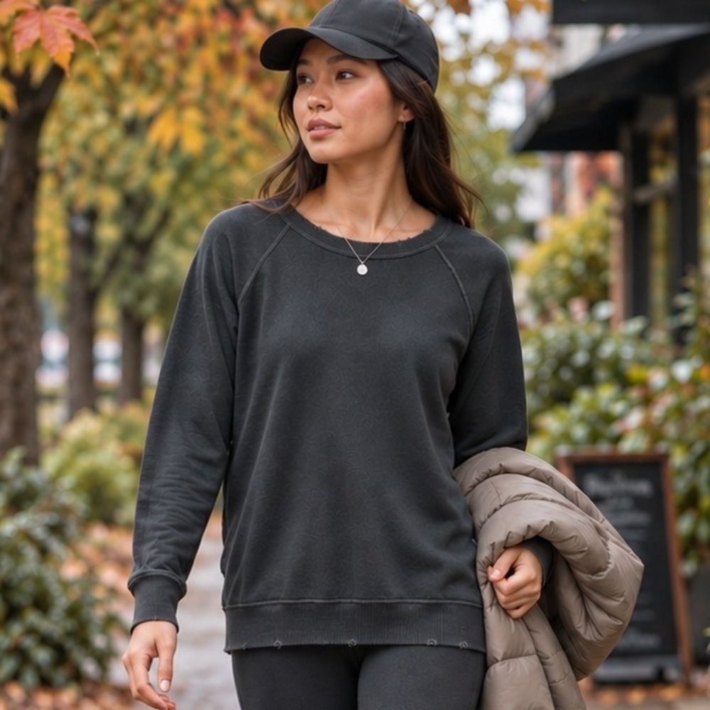Unsubscribed Womens Black 100% Cotton French Terry Raglan Sweatshirt Size L USA